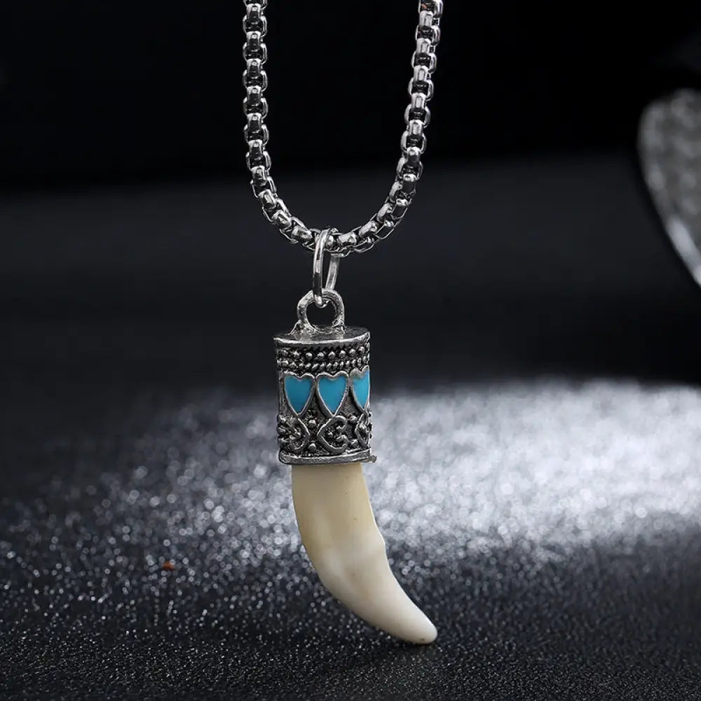 Buddha Stones Imitation Wolf Tooth Titanium Steel Balance Necklace Pendant - BWOOOH - Love&amp;Imitation Wolf Tooth