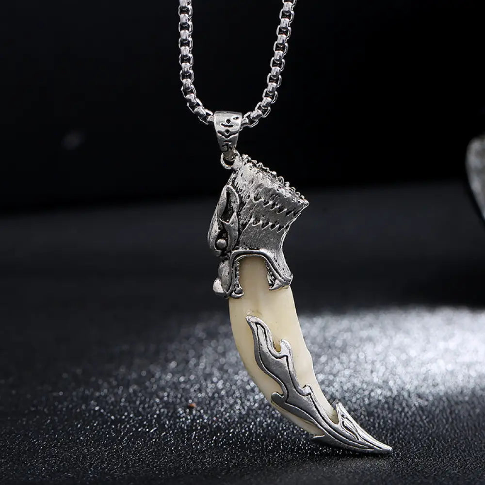 Buddha Stones Imitation Wolf Tooth Titanium Steel Balance Necklace Pendant - BWOOOH - Wolf&amp;Imitation Wolf Tooth