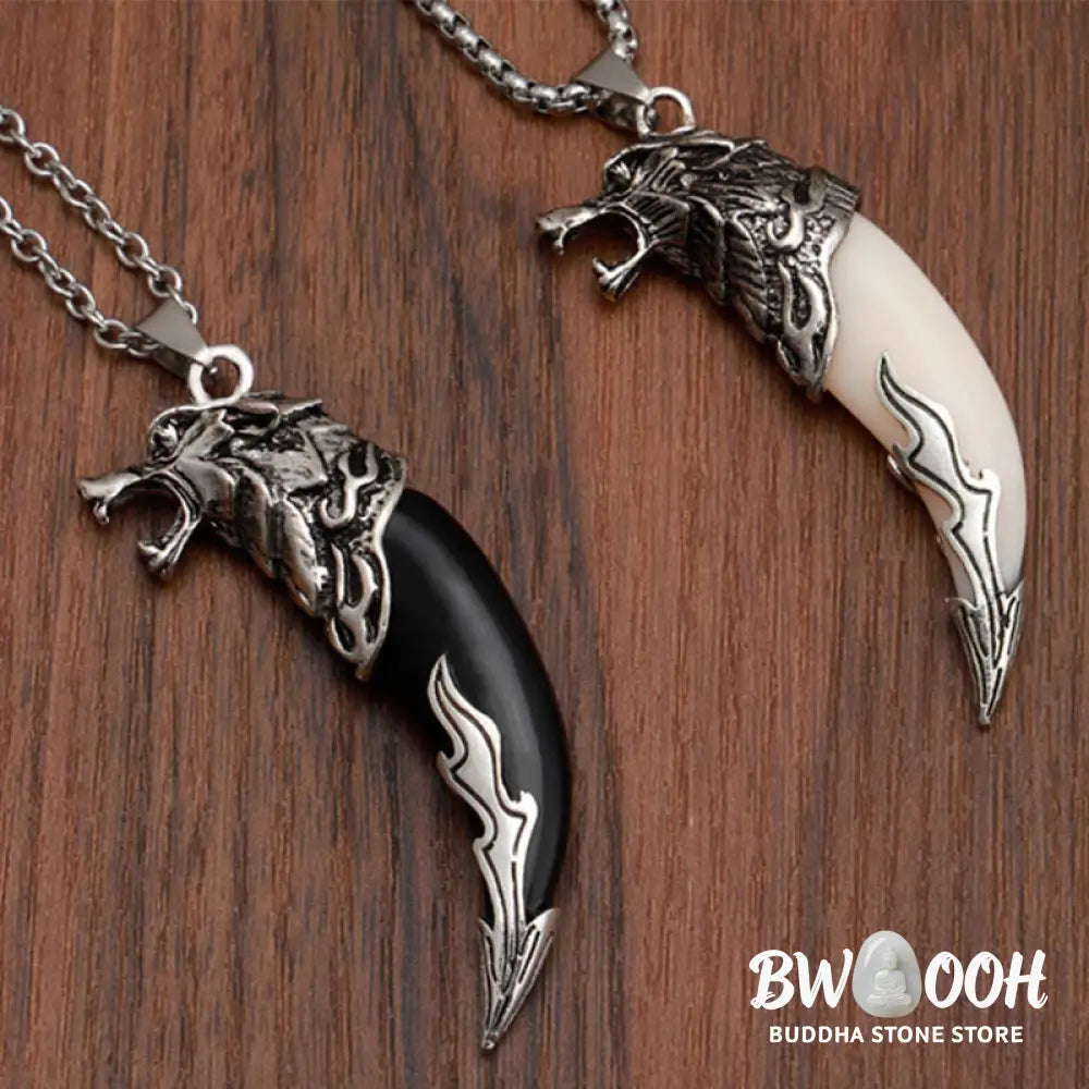 Buddha Stones Imitation Wolf Tooth Titanium Steel Balance Necklace Pendant - BWOOOH - Necklaces &amp; Pendants