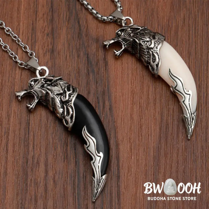 Buddha Stones Imitation Wolf Tooth Titanium Steel Balance Necklace Pendant - BWOOOH - Necklaces &amp; Pendants