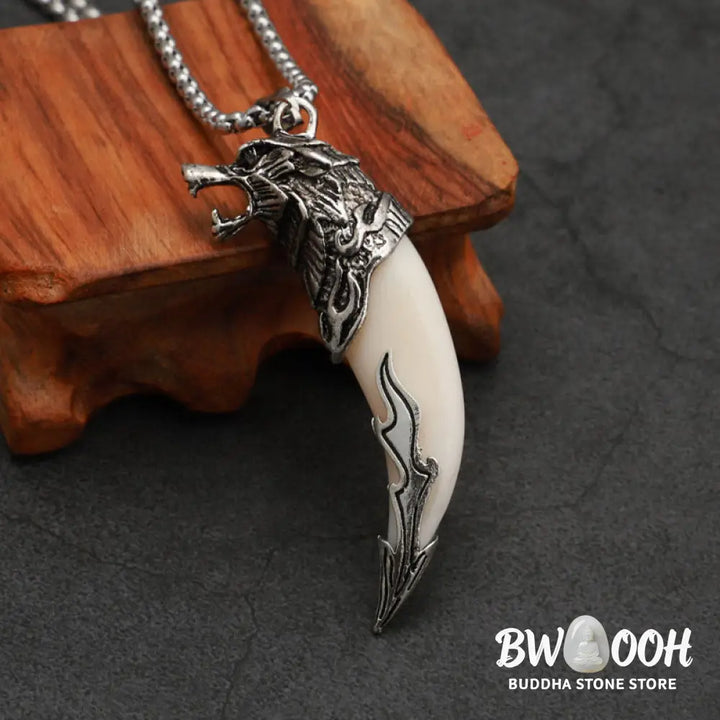 Buddha Stones Imitation Wolf Tooth Titanium Steel Balance Necklace Pendant - BWOOOH - Necklaces &amp; Pendants