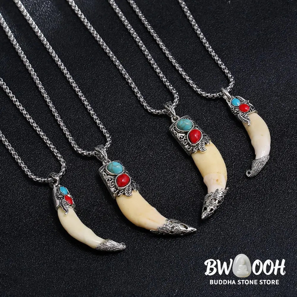 Buddha Stones Imitation Wolf Tooth Titanium Steel Balance Necklace Pendant - BWOOOH - Necklaces &amp; Pendants