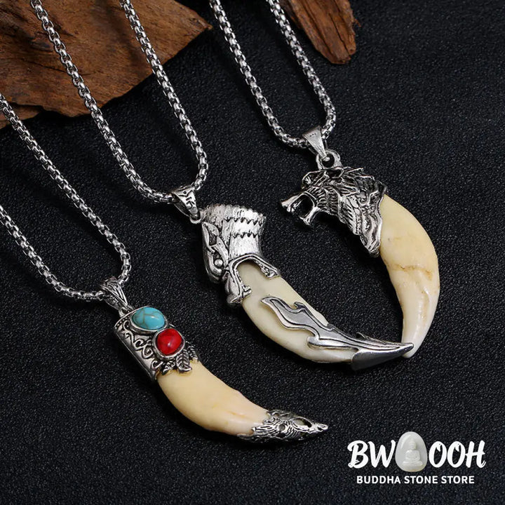 Buddha Stones Imitation Wolf Tooth Titanium Steel Balance Necklace Pendant - BWOOOH - Necklaces &amp; Pendants
