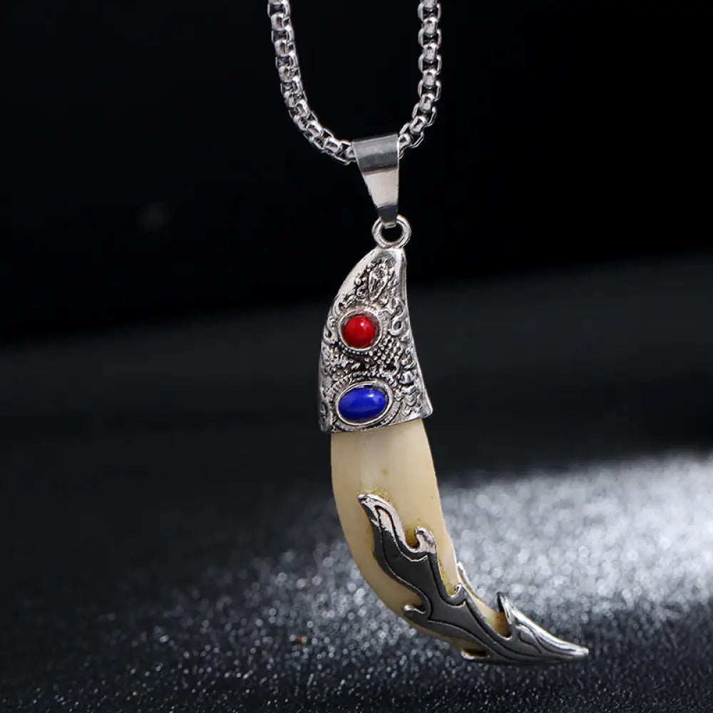 Buddha Stones Imitation Wolf Tooth Titanium Steel Balance Necklace Pendant - BWOOOH - Imitation Wolf Tooth - Necklaces