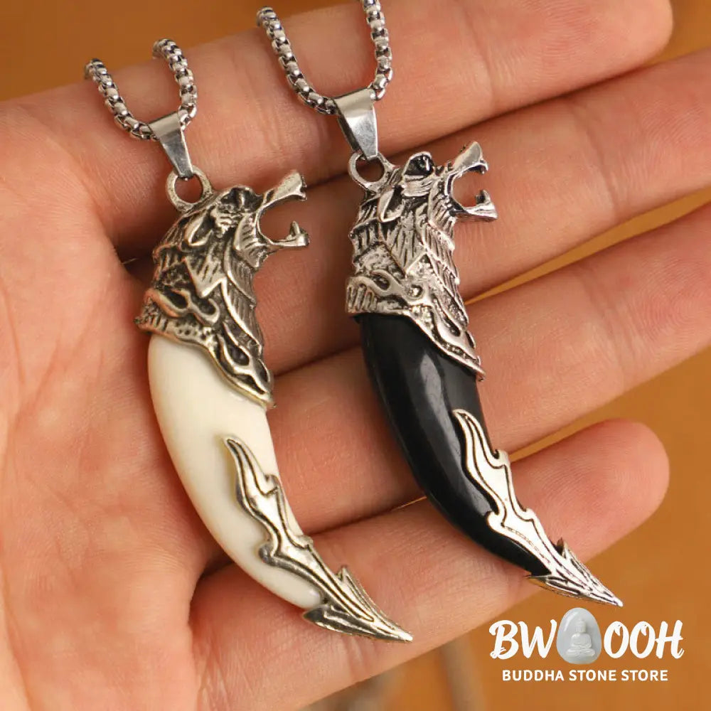Buddha Stones Imitation Wolf Tooth Titanium Steel Balance Necklace Pendant - BWOOOH - Necklaces &amp; Pendants