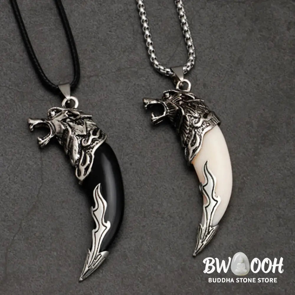 Buddha Stones Imitation Wolf Tooth Titanium Steel Balance Necklace Pendant - BWOOOH - Necklaces &amp; Pendants