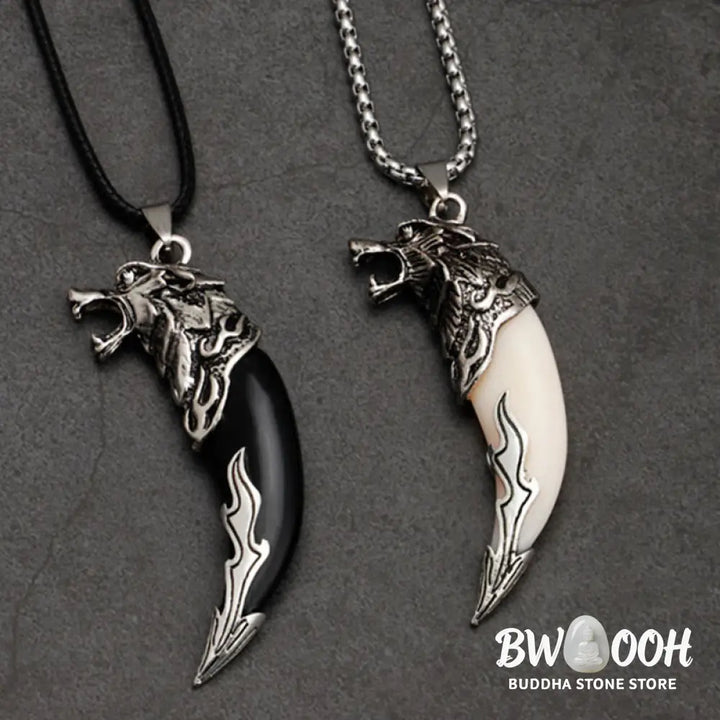 Buddha Stones Imitation Wolf Tooth Titanium Steel Balance Necklace Pendant - BWOOOH - Necklaces &amp; Pendants