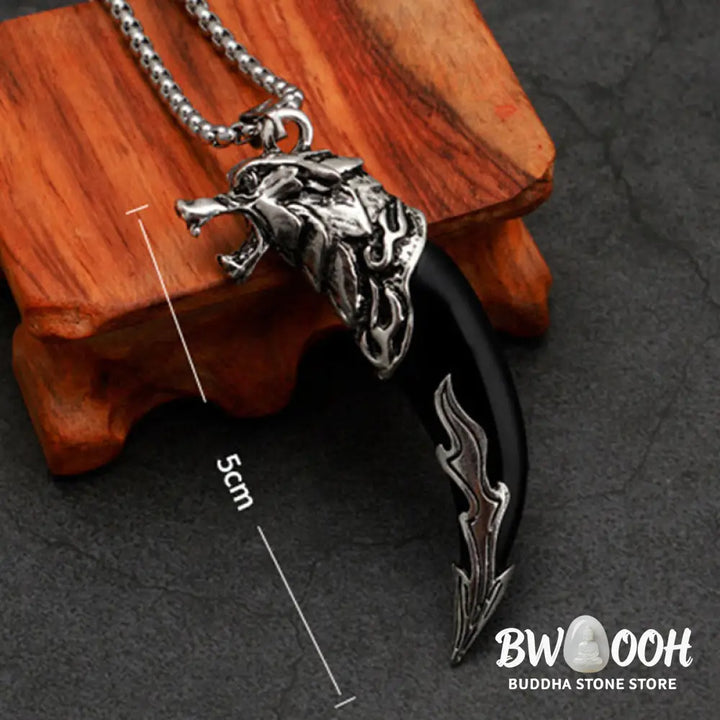 Buddha Stones Imitation Wolf Tooth Titanium Steel Balance Necklace Pendant - BWOOOH - Necklaces &amp; Pendants