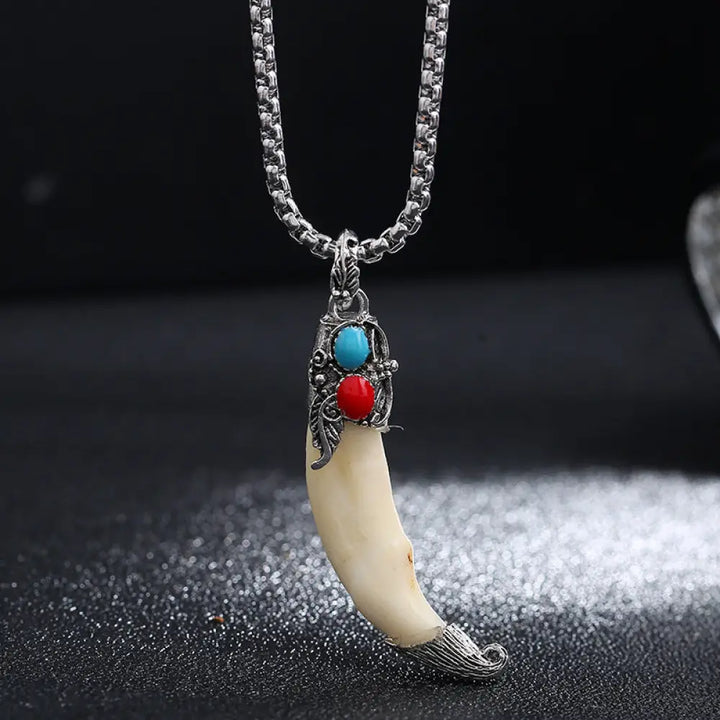Buddha Stones Imitation Wolf Tooth Titanium Steel Balance Necklace Pendant - BWOOOH - Stone&amp;Imitation Wolf Tooth