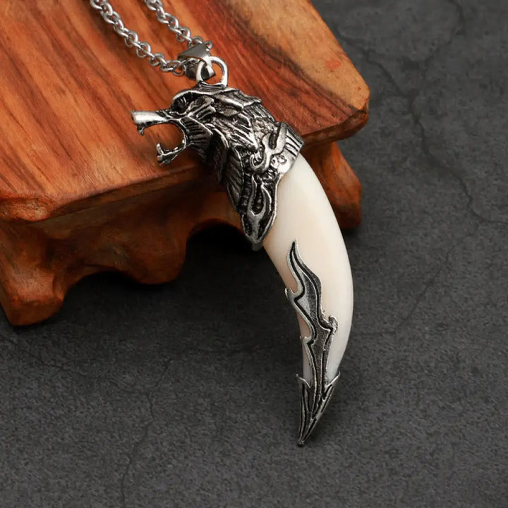 Buddha Stones Imitation Wolf Tooth Titanium Steel Balance Necklace Pendant - BWOOOH - White Imitation Wolf Tooth