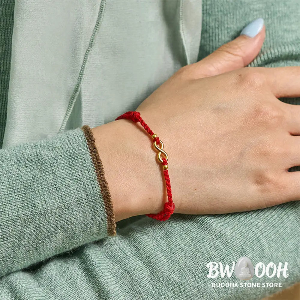 Buddha Stones Infinity Charm Brass Red String Adjustable Protection Bracelet - Red String(Wrist Circumference: 14-18cm)