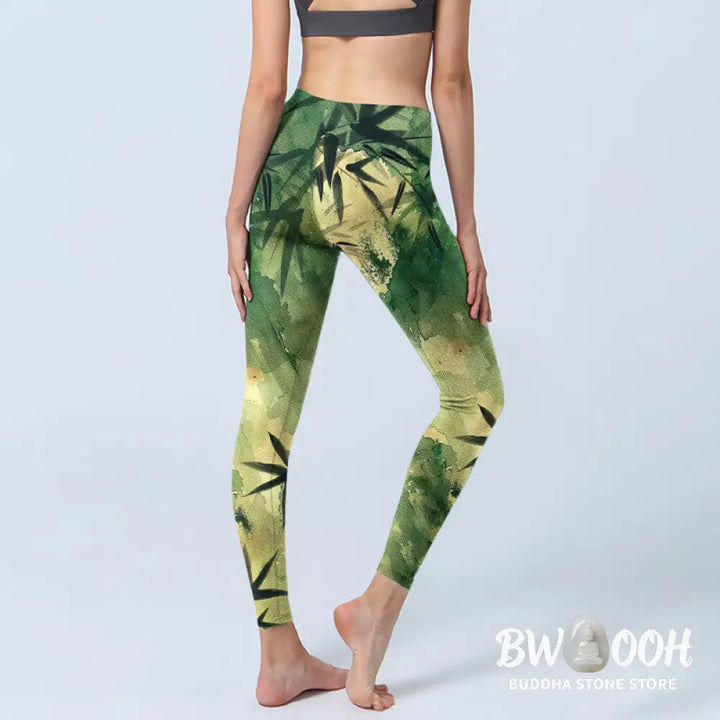 BWOOOH printed yoga leggings - Ink Blooming Bamboo Pattern Print Gym Le