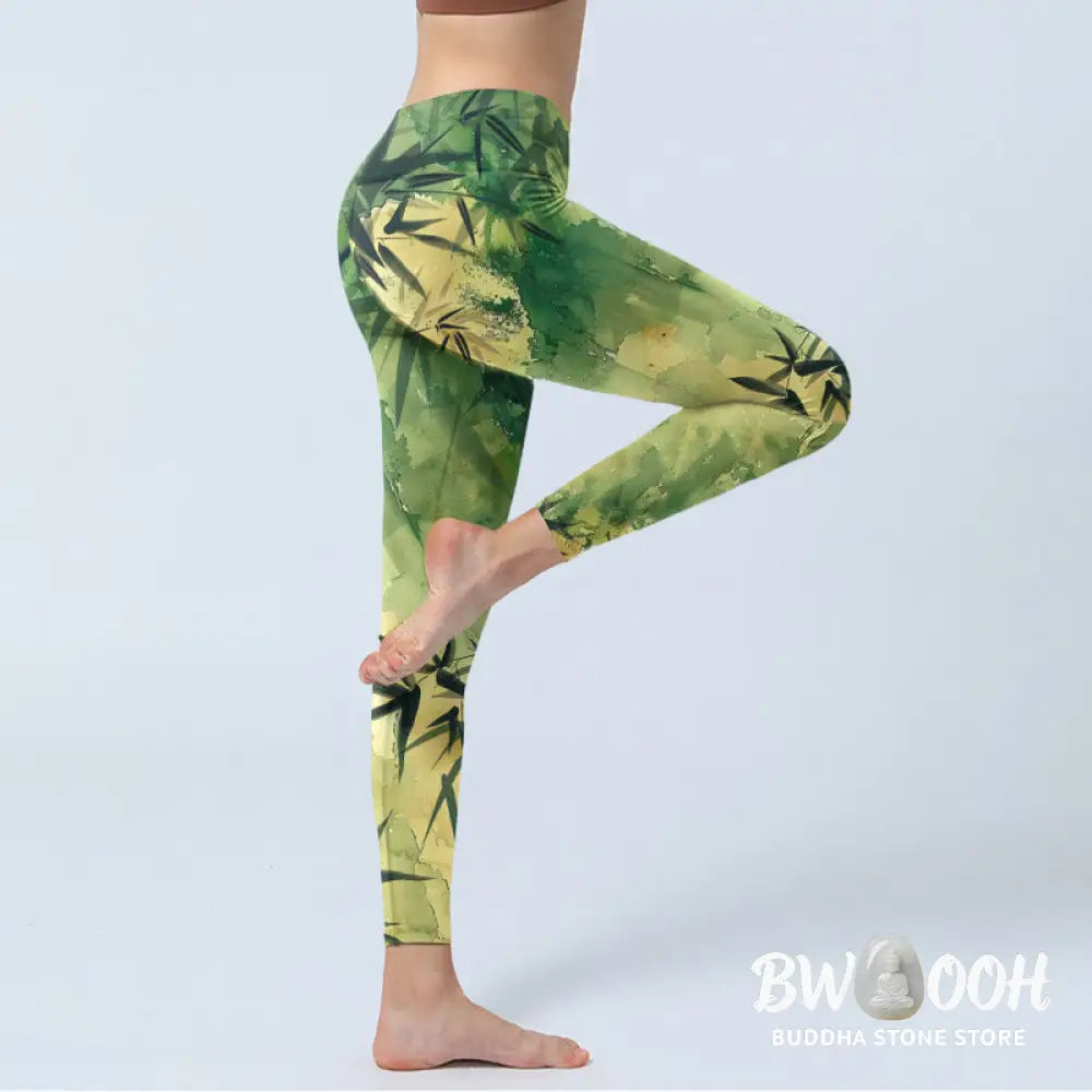 BWOOOH printed yoga leggings - Ink Blooming Bamboo Pattern Print Gym Le