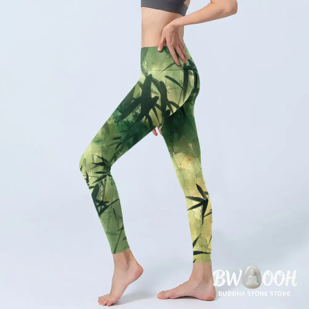 BWOOOH printed yoga leggings - Ink Blooming Bamboo Pattern Print Gym Le
