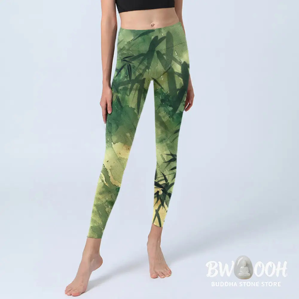 BWOOOH printed yoga leggings - Ink Blooming Bamboo Pattern Print Gym Le