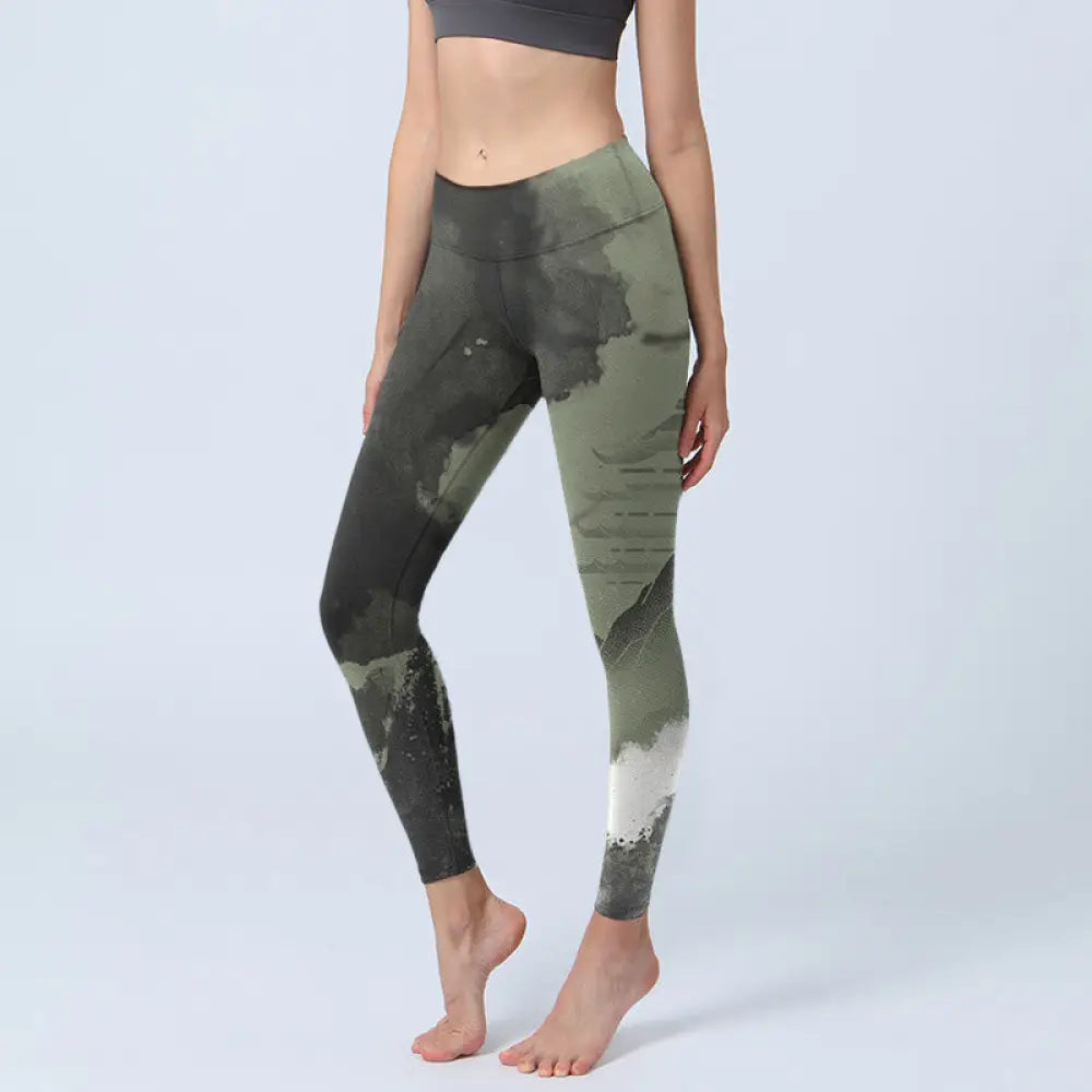 BWOOOH printed yoga leggings - Ink Painting Mountain Pavilion Print Fit