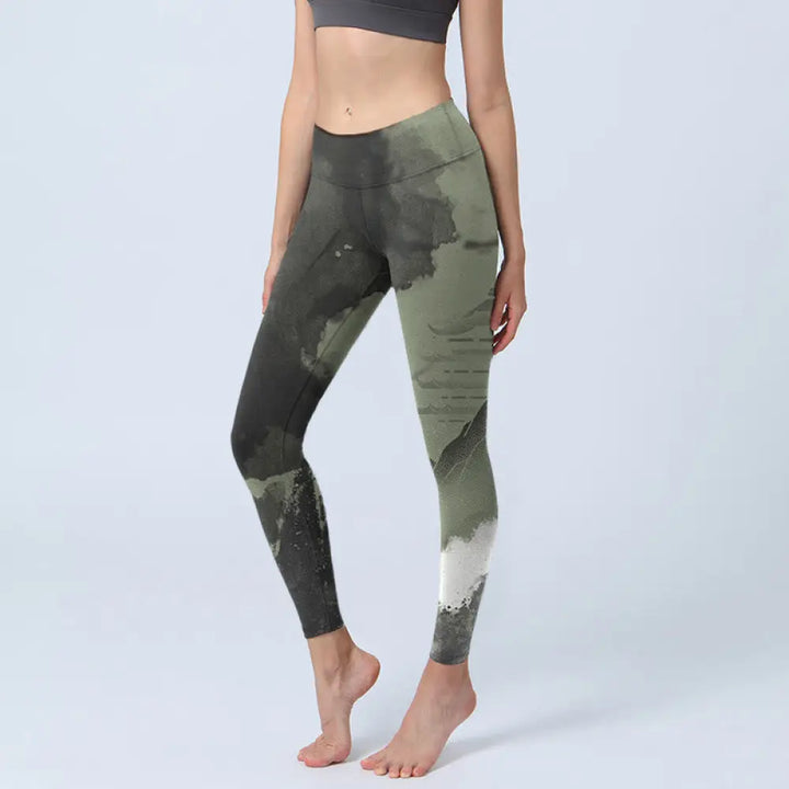 BWOOOH printed yoga leggings - Ink Painting Mountain Pavilion Print Fit