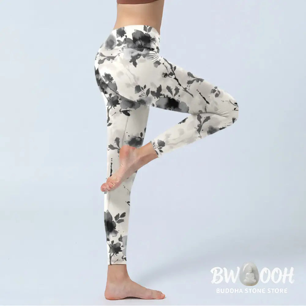 BWOOOH printed yoga leggings - Ink Painting Style Flower Pattern Print 
