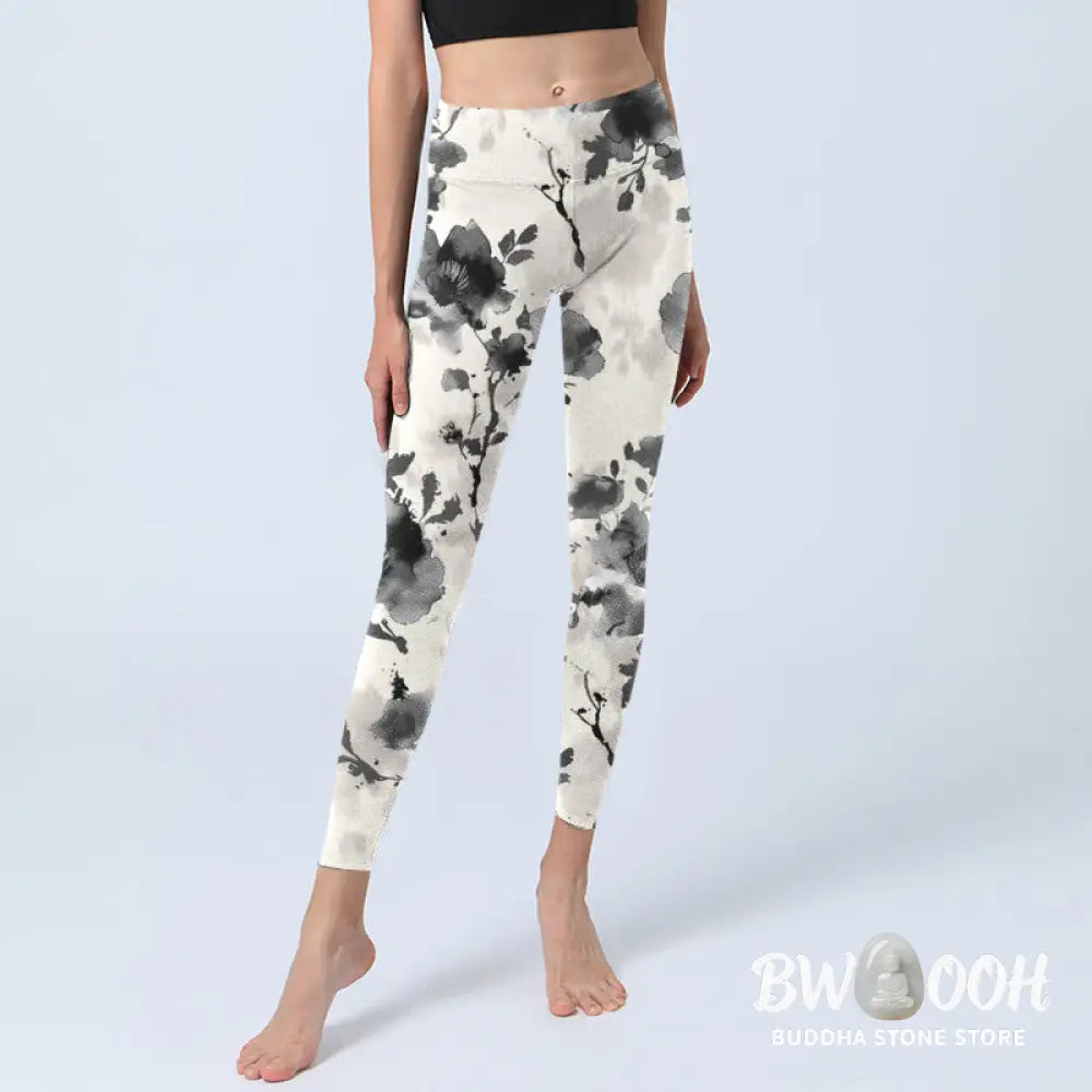BWOOOH printed yoga leggings - Ink Painting Style Flower Pattern Print 
