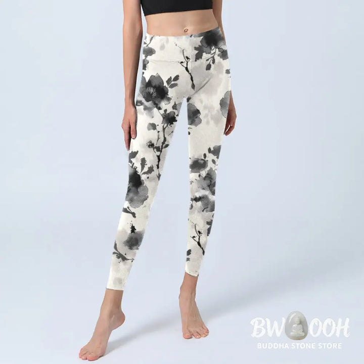 BWOOOH printed yoga leggings - Ink Painting Style Flower Pattern Print 