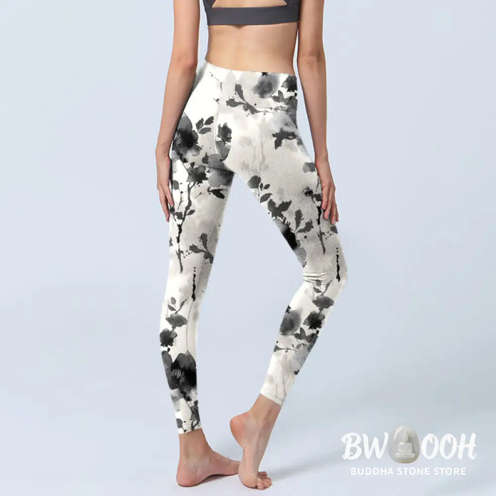 BWOOOH printed yoga leggings - Ink Painting Style Flower Pattern Print 