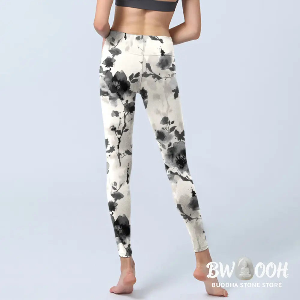 BWOOOH printed yoga leggings - Ink Painting Style Flower Pattern Print 