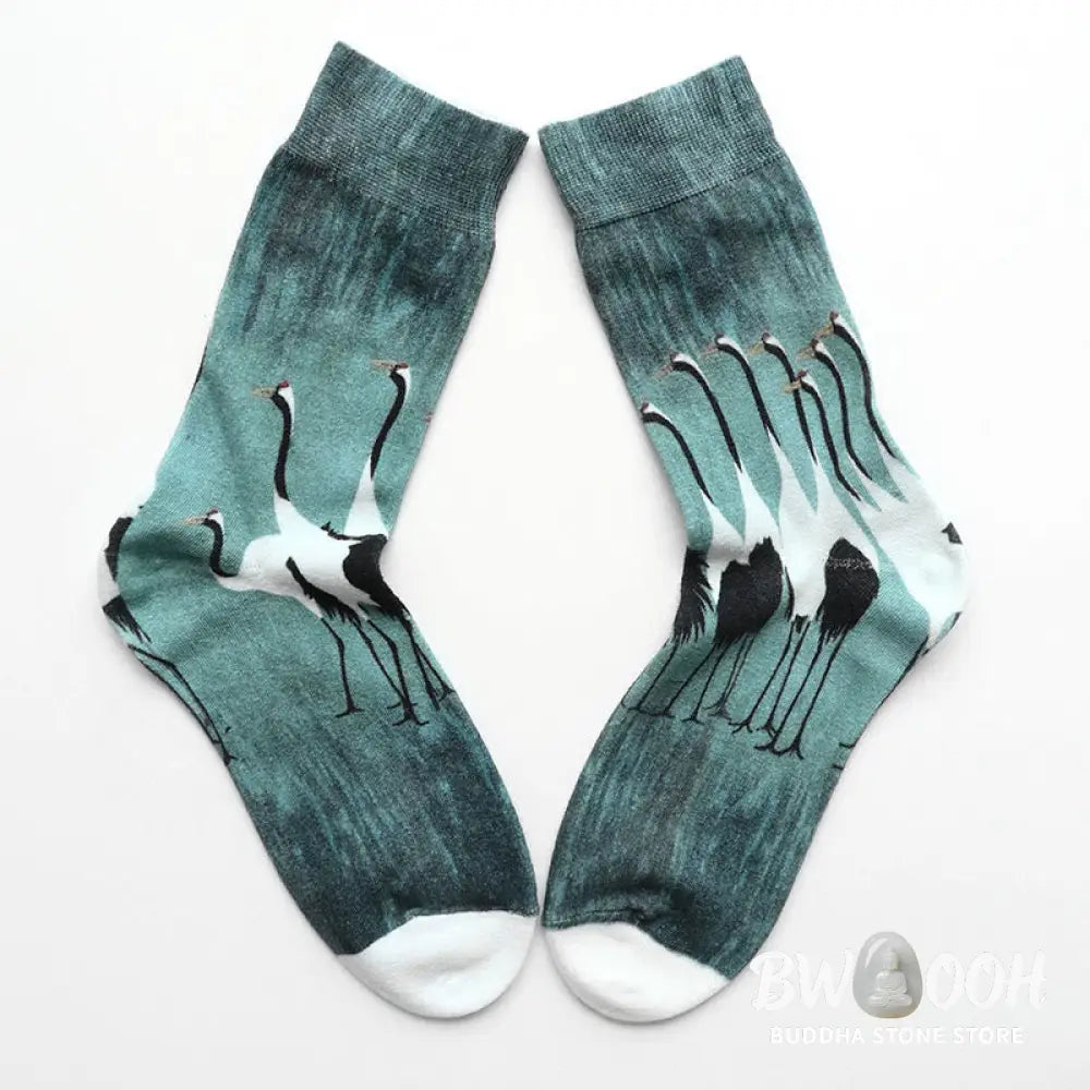Buddha Stones 'Inner Calm' Casual White Crane Micro Crew Women's Socks Includes Gift Message Card - CadetBlue / S (US