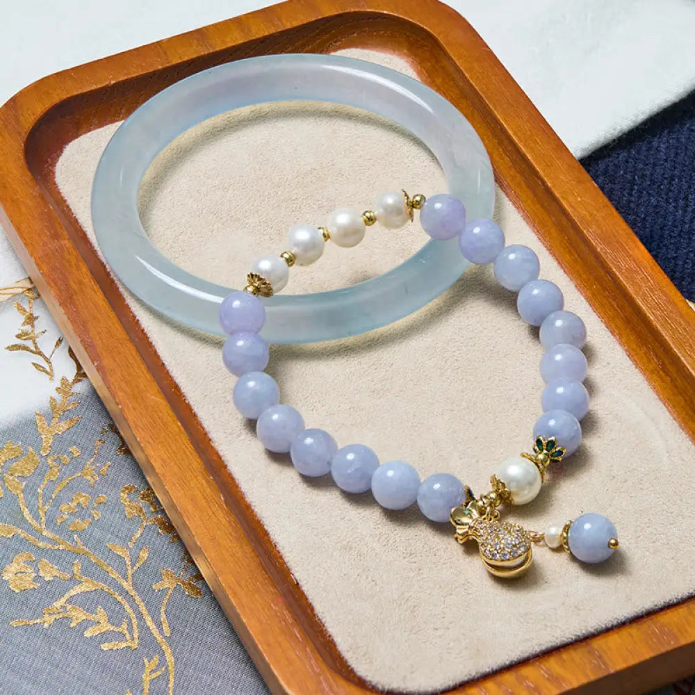 BWOOOH Inner Peace And Stress Relief Aquamarine Jade Blue Bracelet Bangle Bundle - Bracelet&Bangle 56-57mm