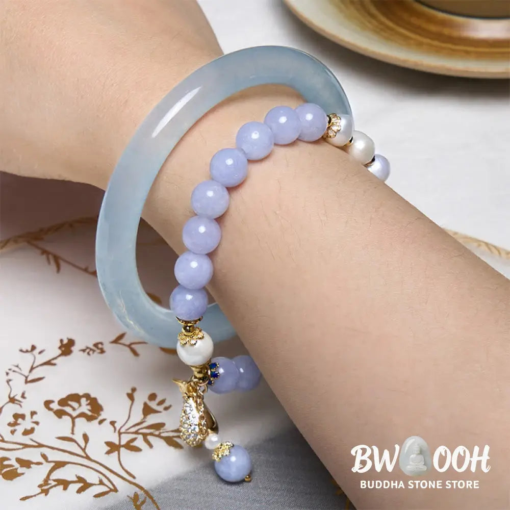 Buddha Stones Inner Peace And Stress Relief Aquamarine Jade Blue Bracelet Bangle Bundle - Bundle