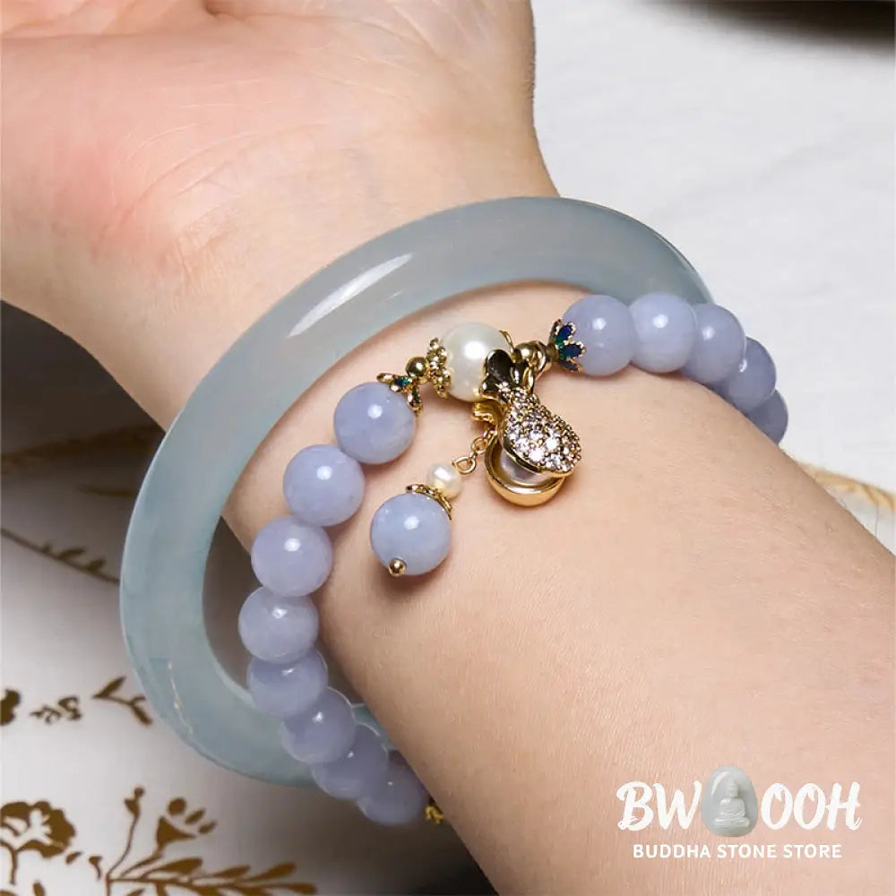 Buddha Stones Inner Peace And Stress Relief Aquamarine Jade Blue Bracelet Bangle Bundle - Bundle