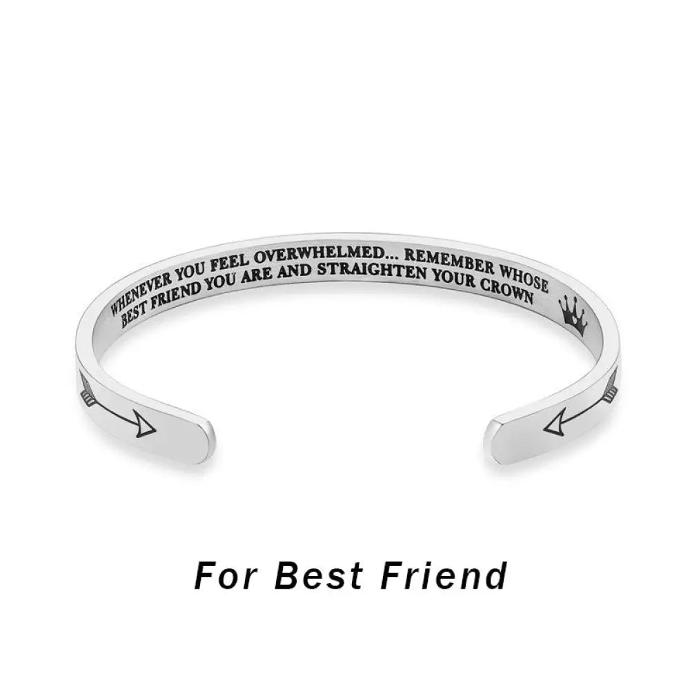 BWOOOH Inspirational Bracelets Personalized Gift for Her Him Engraved Mantra Cuff Bangle Crown Jewelry - Bracelet