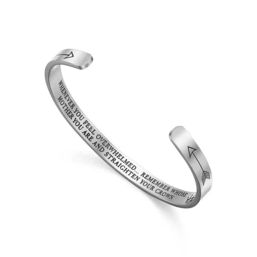 BWOOOH Inspirational Bracelets Personalized Gift for Her Him Engraved Mantra Cuff Bangle Crown Jewelry - Bracelet