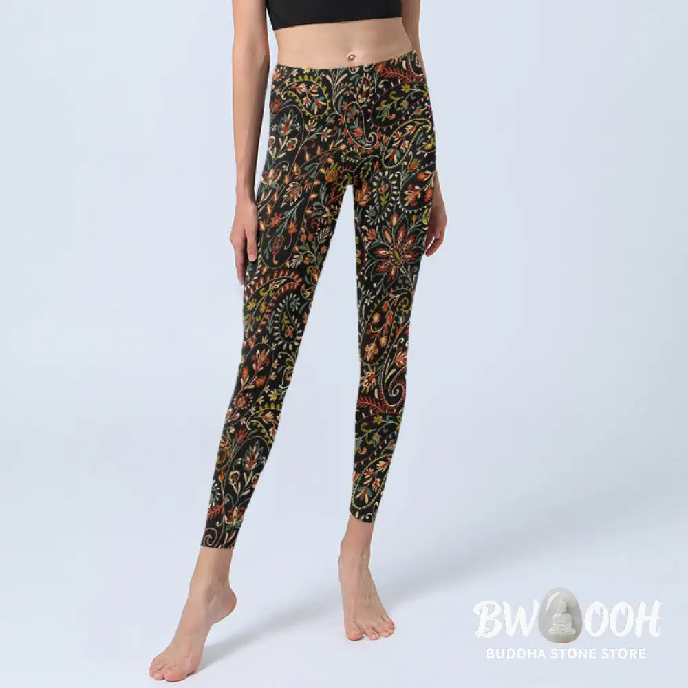 BWOOOH printed yoga leggings - Intricate Flower Leaf Pattern Print Gym 