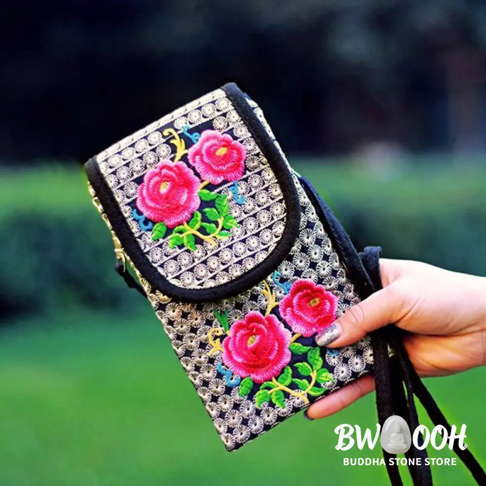 Buddha Stones Inula Flower Rose Embroidery Canvas Backpack Crossbody Bag - Crossbody Bag&amp;Shoulder Bag