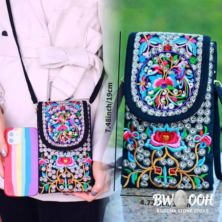 Buddha Stones Inula Flower Rose Embroidery Canvas Backpack Crossbody Bag - Crossbody Bag&amp;Shoulder Bag