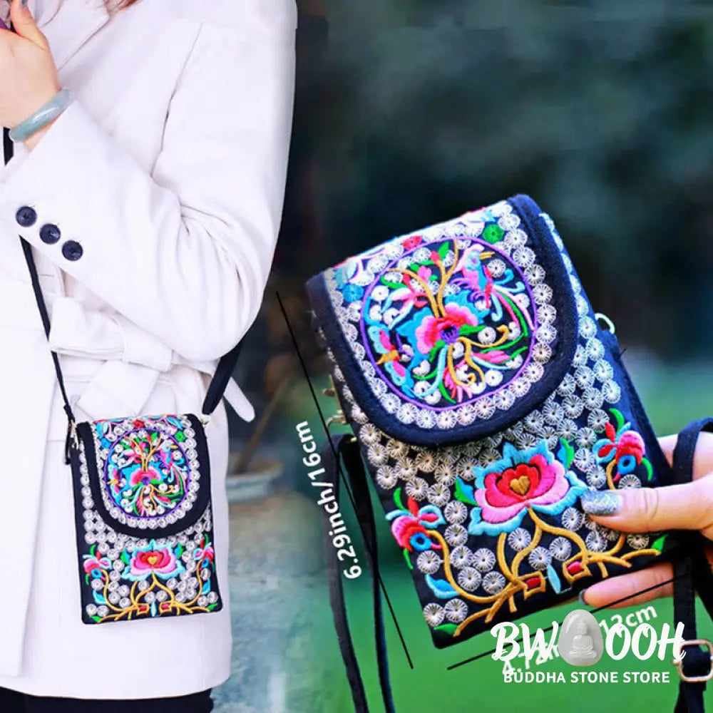 Buddha Stones Inula Flower Rose Embroidery Canvas Backpack Crossbody Bag - Crossbody Bag&amp;Shoulder Bag