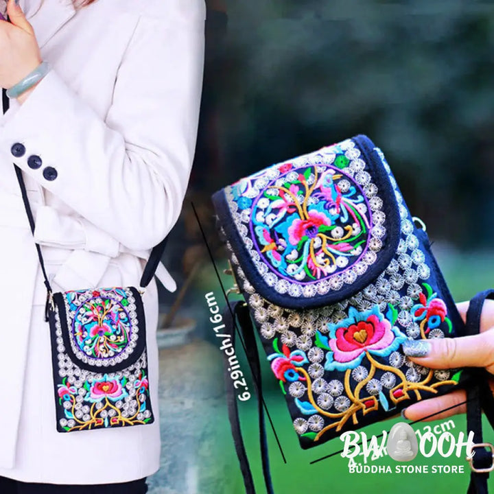 Buddha Stones Inula Flower Rose Embroidery Canvas Backpack Crossbody Bag - Crossbody Bag&amp;Shoulder Bag