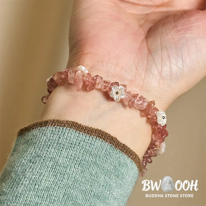 Buddha Stones Irregular Crystal Flower Design Amethyst White Crystal Balance Bracelet - Bracelet