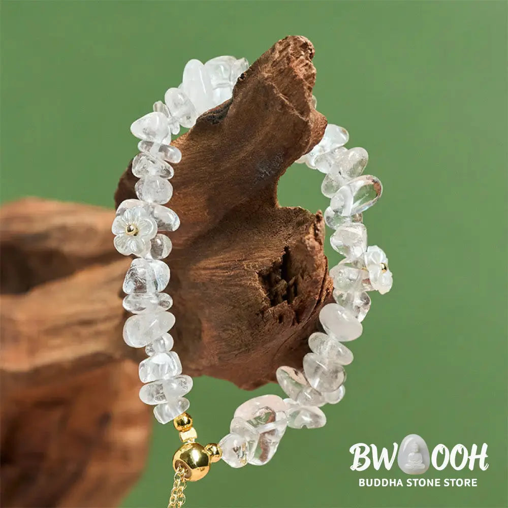 Buddha Stones Irregular Crystal Flower Design Amethyst White Crystal Balance Bracelet - Bracelet