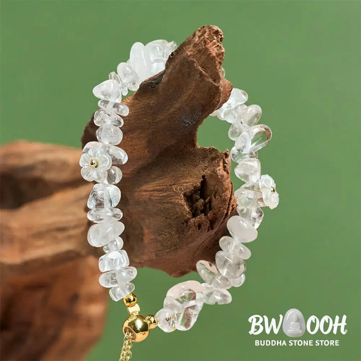 Buddha Stones Irregular Crystal Flower Design Amethyst White Crystal Balance Bracelet - Bracelet
