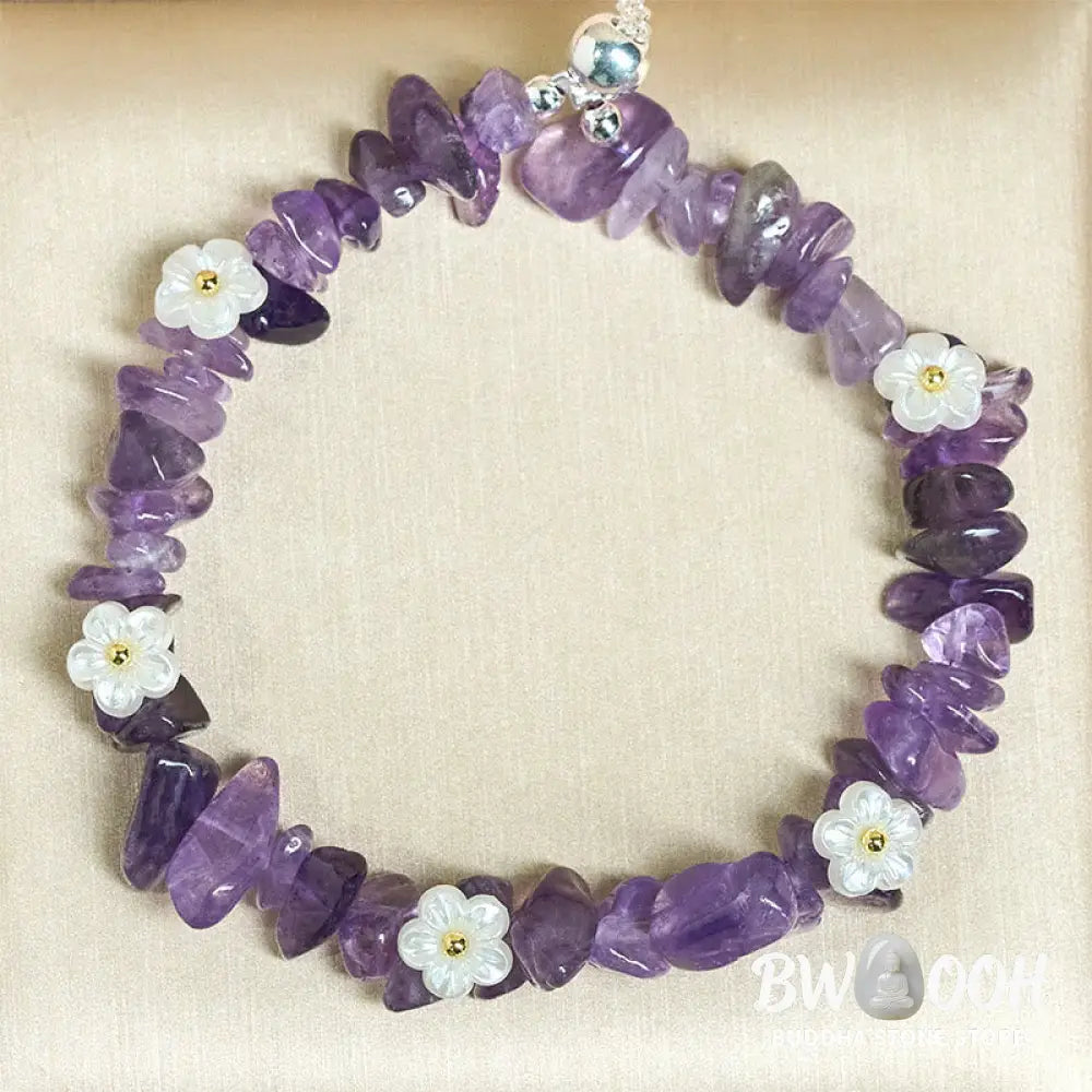 Buddha Stones Irregular Crystal Flower Design Amethyst White Crystal Balance Bracelet - Bracelet
