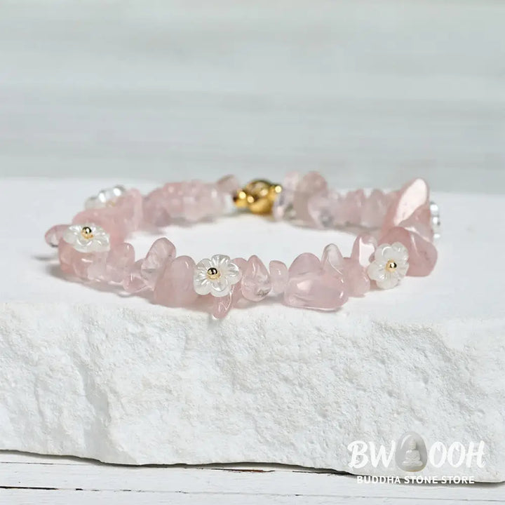 Buddha Stones Irregular Crystal Flower Design Amethyst White Crystal Balance Bracelet - Bracelet