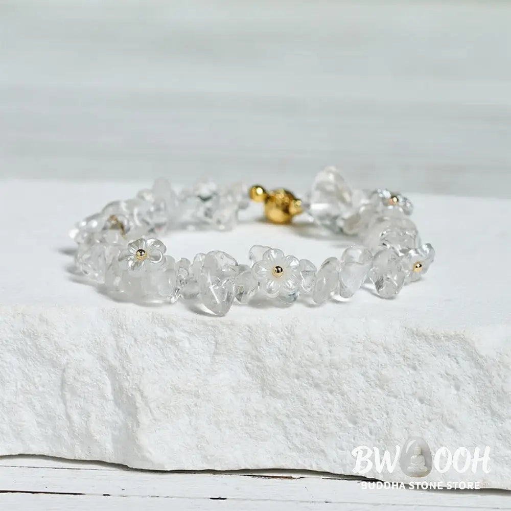 Buddha Stones Irregular Crystal Flower Design Amethyst White Crystal Balance Bracelet - Bracelet