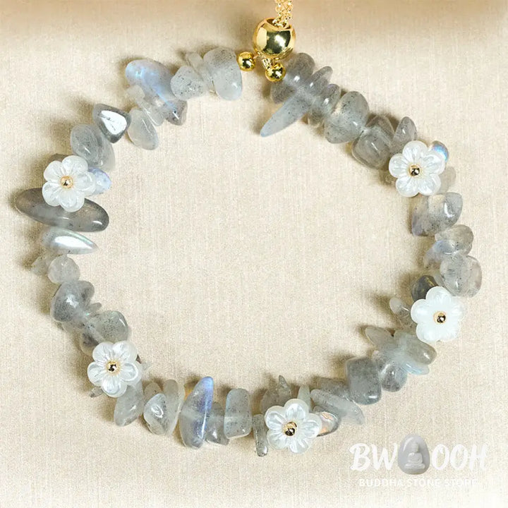 Buddha Stones Irregular Crystal Flower Design Amethyst White Crystal Balance Bracelet - Bracelet
