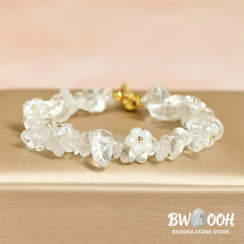 Buddha Stones Irregular Crystal Flower Design Amethyst White Crystal Balance Bracelet - Bracelet