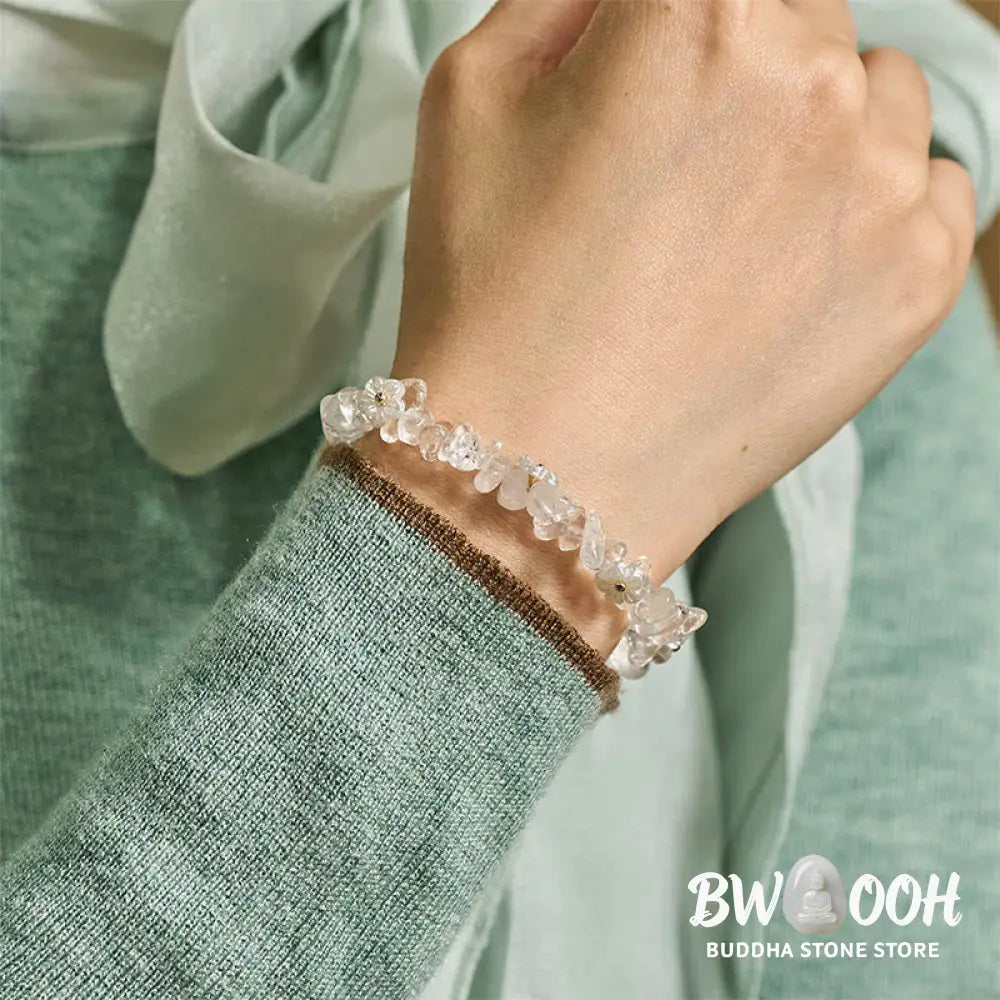 Buddha Stones Irregular Crystal Flower Design Amethyst White Crystal Balance Bracelet - Bracelet