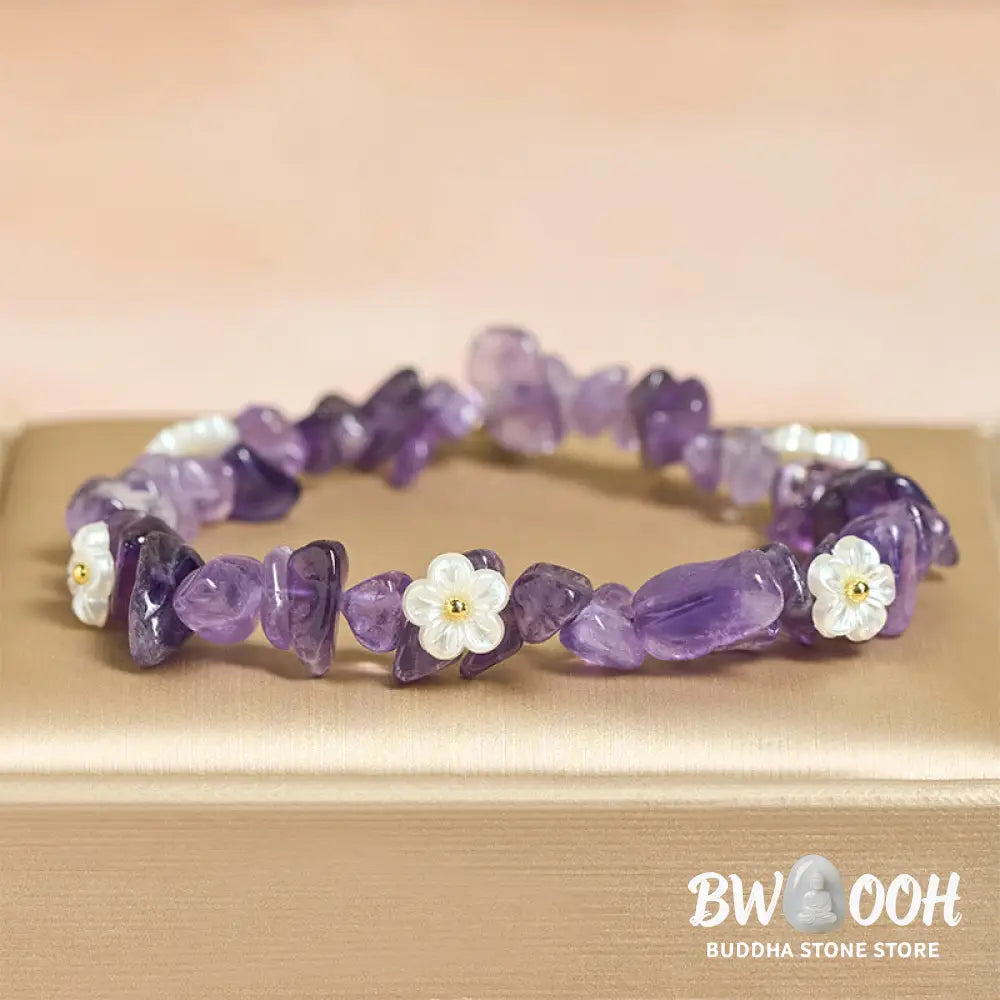 Buddha Stones Irregular Crystal Flower Design Amethyst White Crystal Balance Bracelet - Bracelet