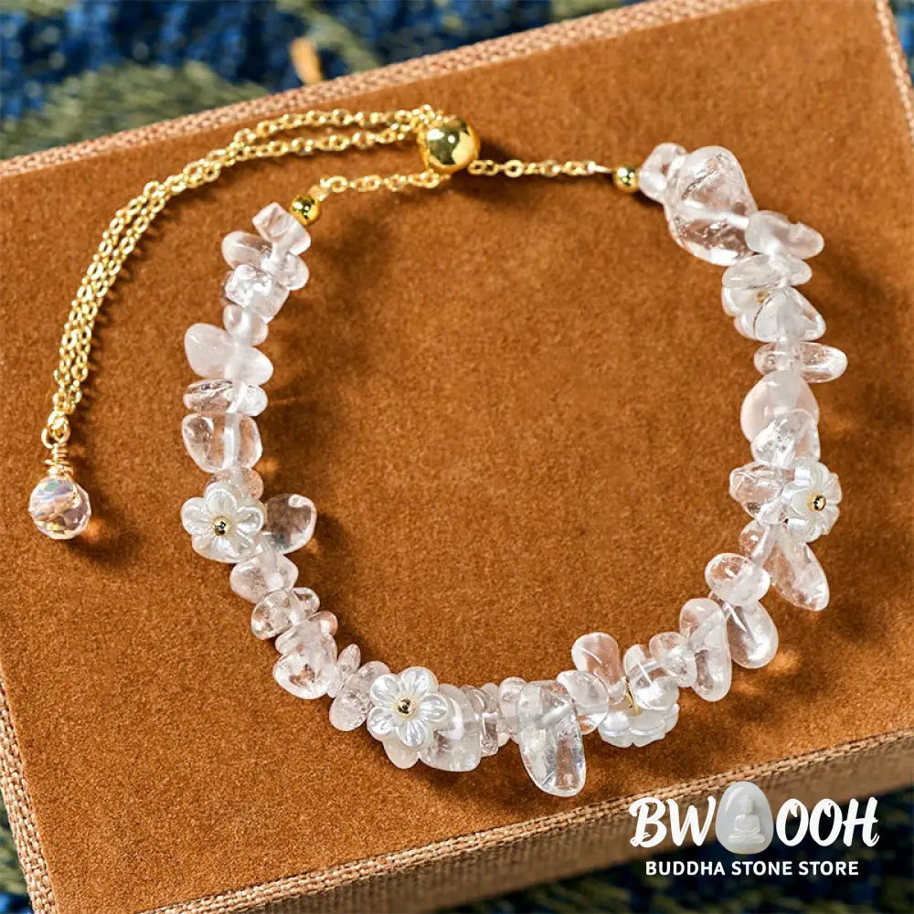 Buddha Stones Irregular Crystal Flower Design Amethyst White Crystal Balance Bracelet - Bracelet