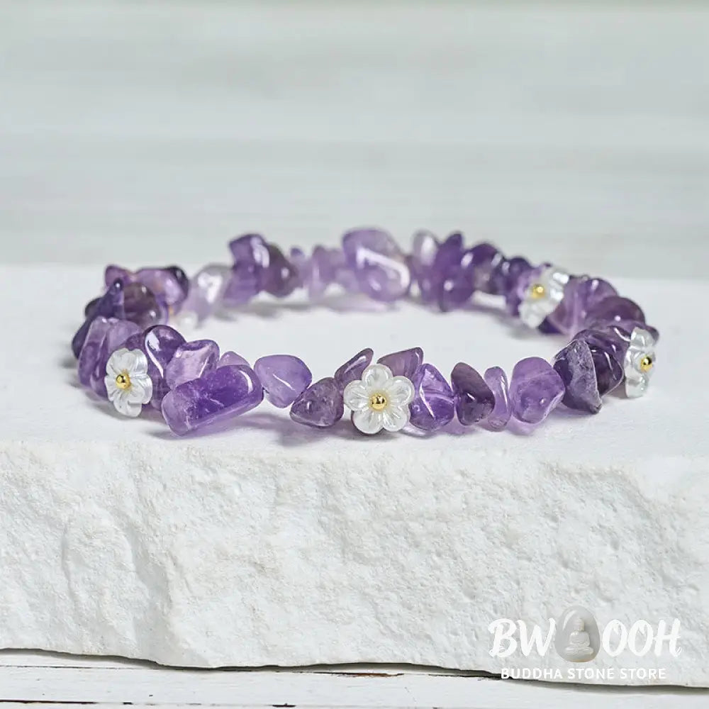 Buddha Stones Irregular Crystal Flower Design Amethyst White Crystal Balance Bracelet - Bracelet