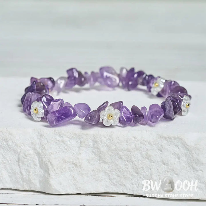 Buddha Stones Irregular Crystal Flower Design Amethyst White Crystal Balance Bracelet - Bracelet